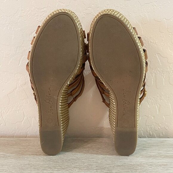 Sam Edelman Sandals Devon 6.5 Tan Leather Woven Platform Wedge Slides - Picture 11 of 12